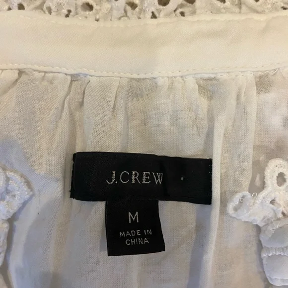 J.CREW  EYELET TIERED
EMBROIDERED POPOVER DRESS -
WHITE - Size Medium - Picture 8 of 9